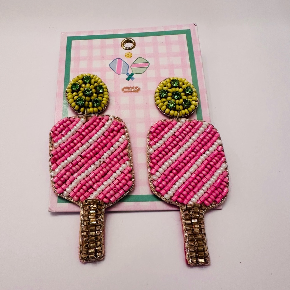 Handmade Beaded Pickleball Earrings